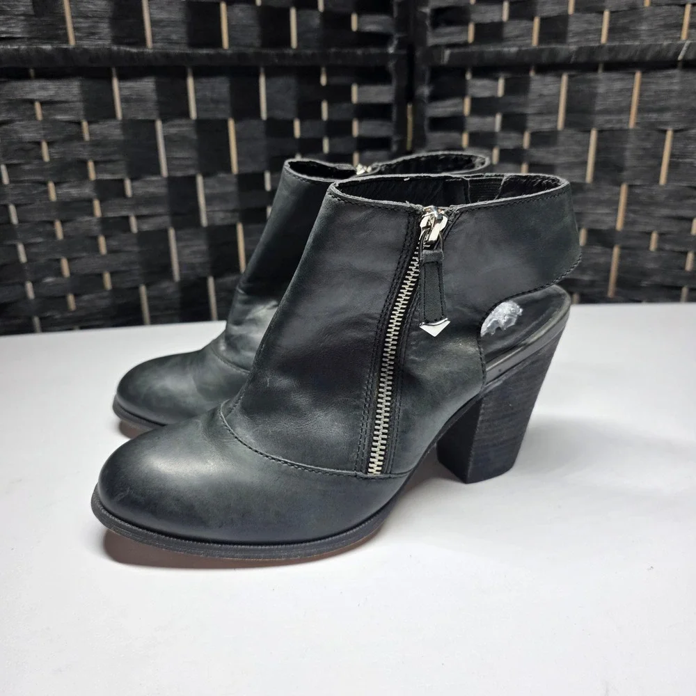 Aldo Womens Black Leather Open Heel Ankle Boots Size 8.5 Zip Block Heel Booties